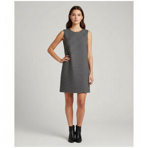 Theory Virgin Wool Gray Tweed Mini Sleeveless Shift Dress Mod Career Women’s 6